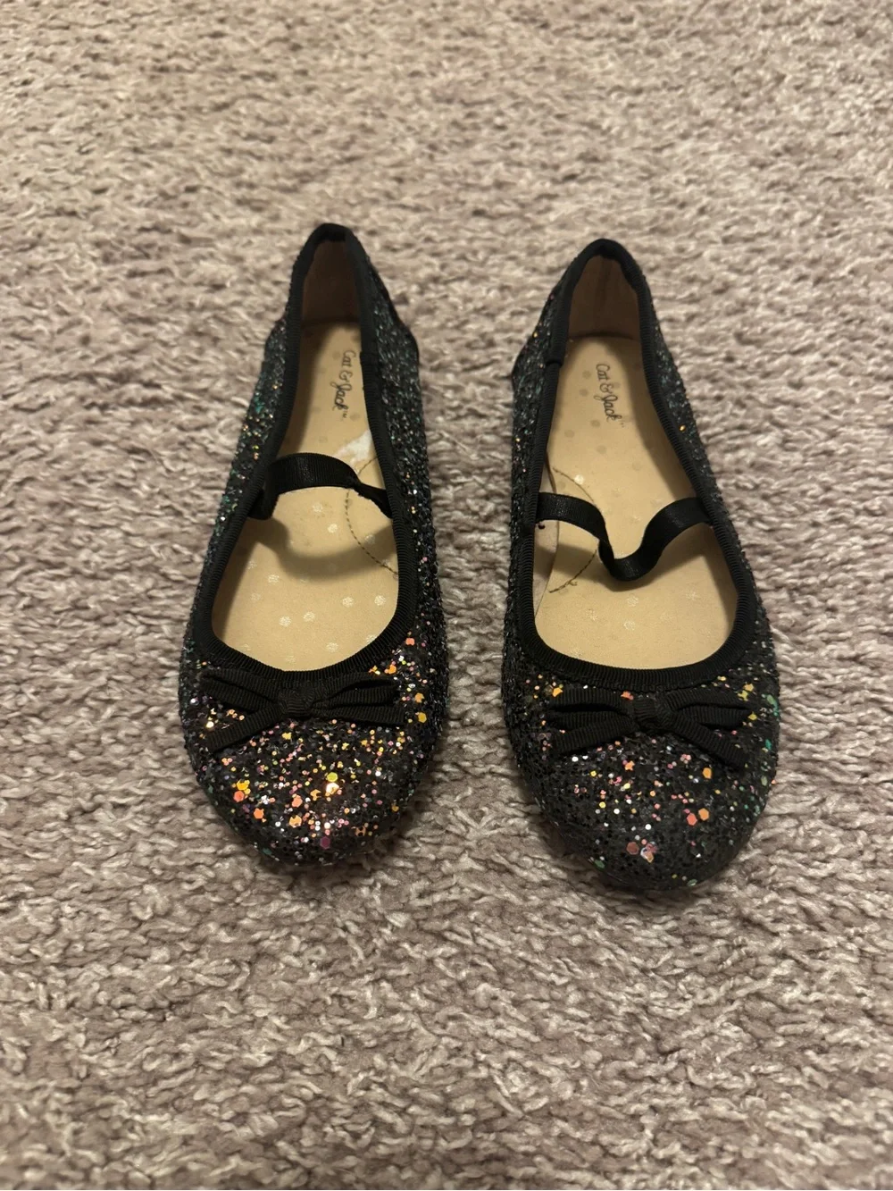 Cat & Jack Black Glitter Mary Jane Flats with Bow